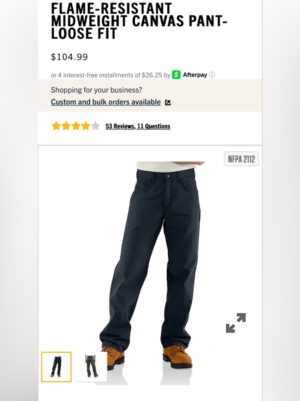 Carhartt Mens NWT Navy Flame Resistant Cat 2 Canvas Work Pants Lot( x2) 38 X 32 - Picture 3 of 15